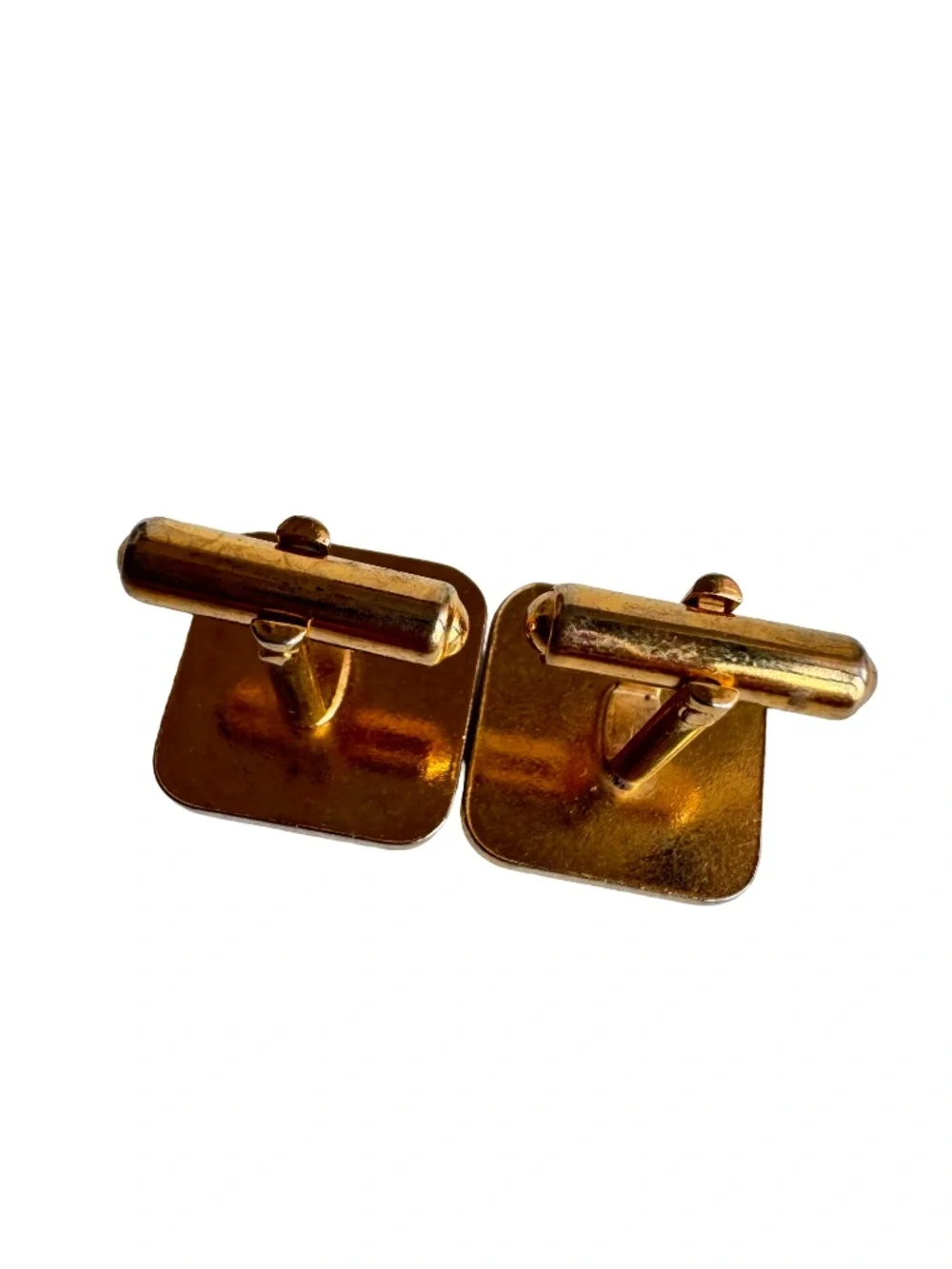 Vintage Japanese Cloisonne Cufflinks Green Blue Enamel Square Gold Tone Formal